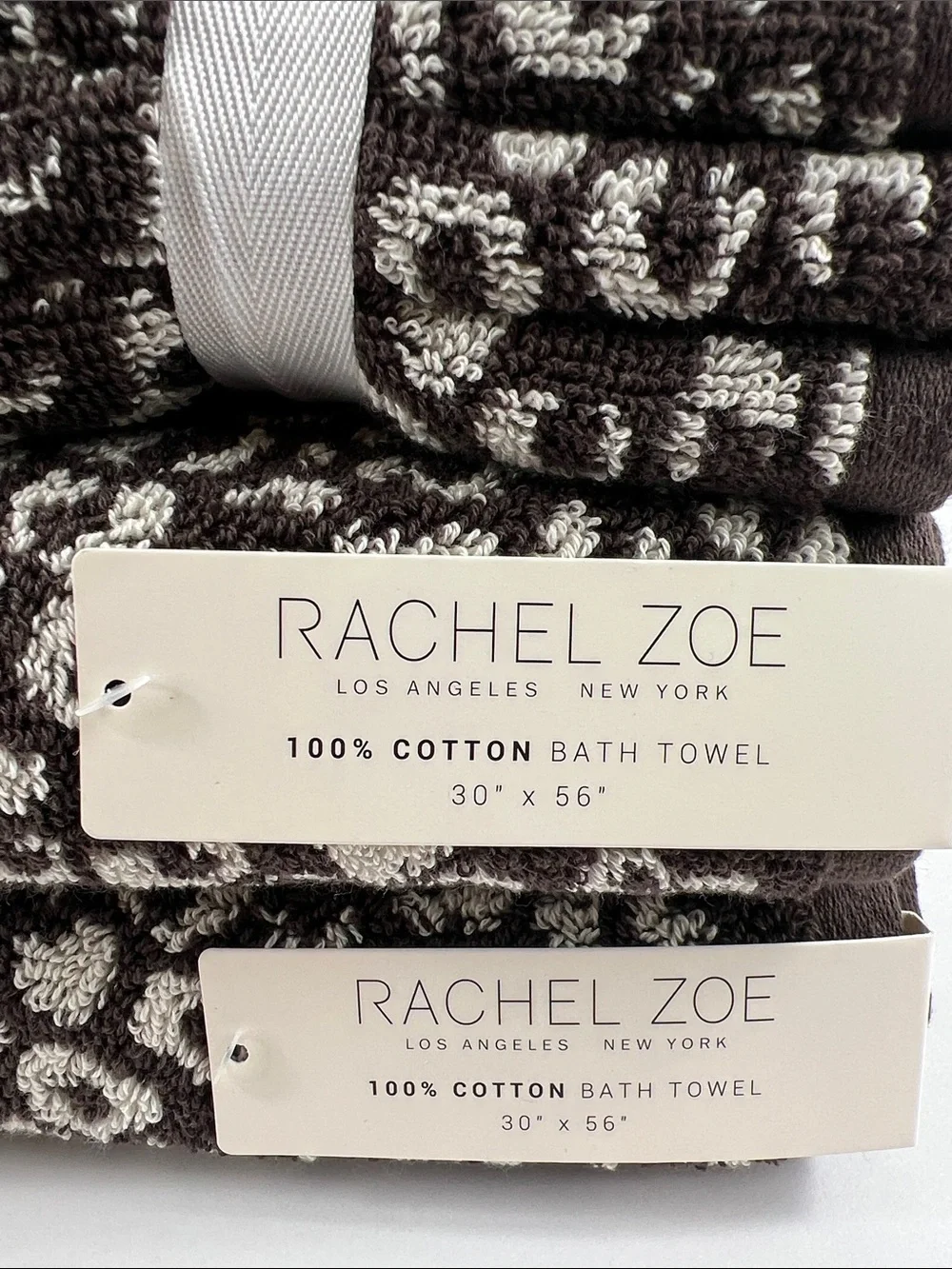 Rachel Zoe Bath Towels Leopard Print Dark Brown and Cream 100% Cotton 8 Pc NEW